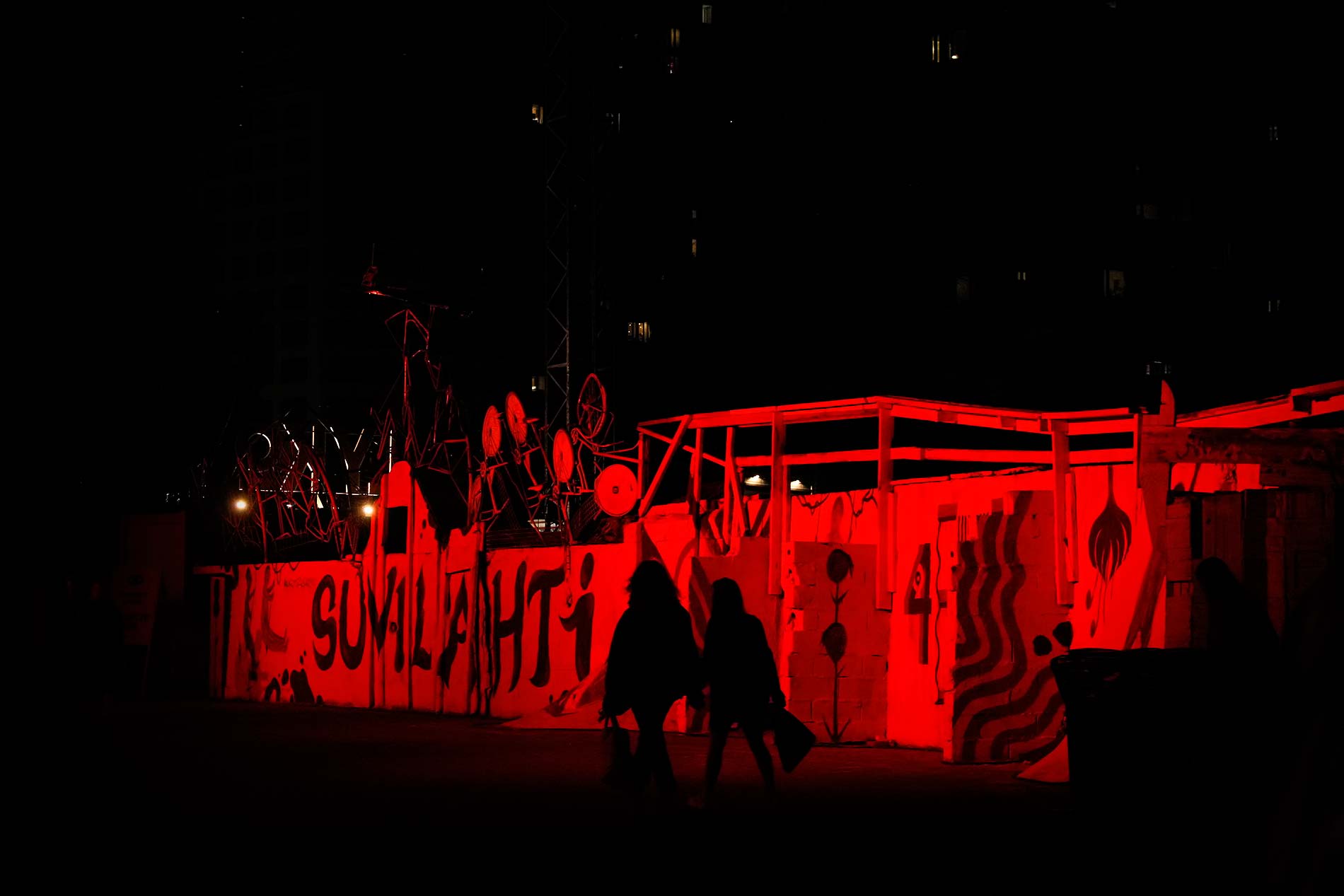 Suvilahti, lit up in fiery tones. Photograph: TONY ÖHBERG/FINLAND TODAY