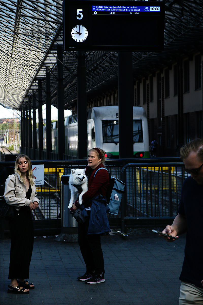 Alt text: A crowded scene at Helsinki Central Station on August 7, 2025, where passengers appear confused while waiting for their trains to depart on schedule. Photograph by TONY ÖHBERG/FINLAND TODAY